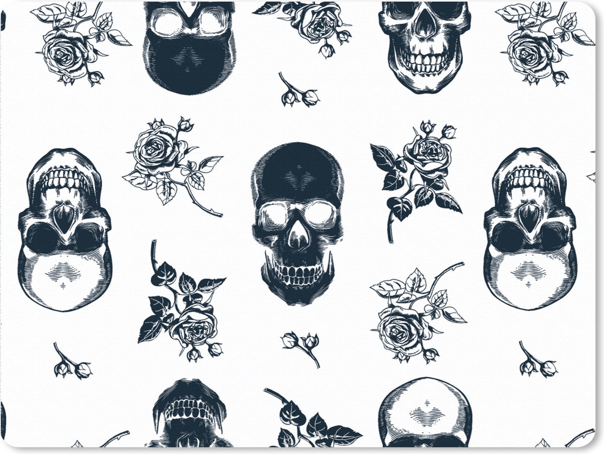 Muismat XXL 80x60 cm - Bureau onderlegger - Bureau mat Tiener - Skull - Rozen - Patroon - Bureaumat - Gaming mousepad xl - Bureaulegger groot - Computer deskmat