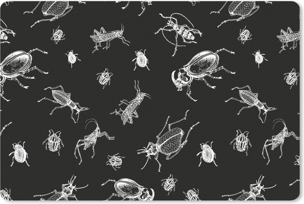 Muismat XXL 120x80 cm - Bureau onderlegger - Bureau mat Patronen - Insecten - Zwart Wit - Bureaumat - Gaming mousepad xl - Bureaulegger groot - Computer deskmat