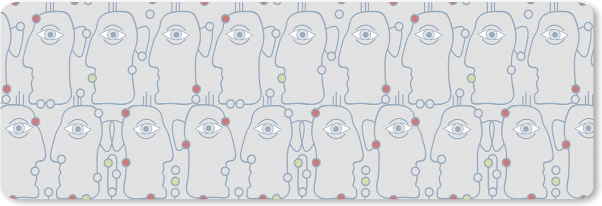 Muismat XXL 90x30 cm - Bureau onderlegger - Bureau mat Line Art - Gezicht - Patroon - Bureaumat - Gaming mousepad xl - Bureaulegger groot - Computer deskmat