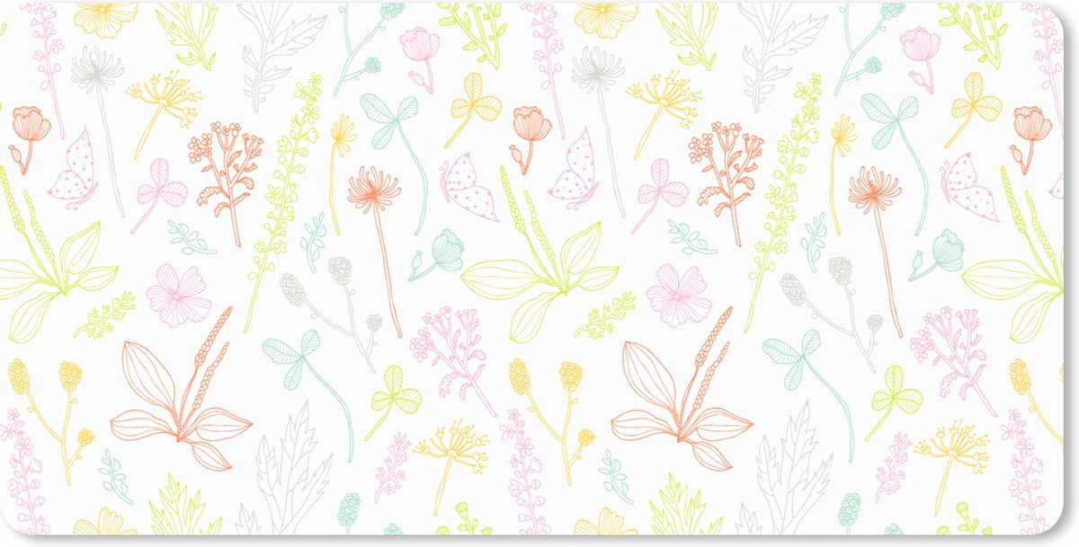 Muismat XXL 90x45 cm - Bureau onderlegger - Bureau mat Planten - Patronen - Tuin - Contour - Pastel - Bureaumat - Gaming mousepad xl - Bureaulegger groot - Computer deskmat