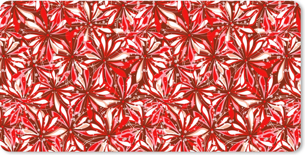 Muismat XXL 80x40 cm - Bureau onderlegger - Bureau mat Bloesem - Rood - Patronen - Bloemen - Bureaumat - Gaming mousepad xl - Bureaulegger groot - Computer deskmat