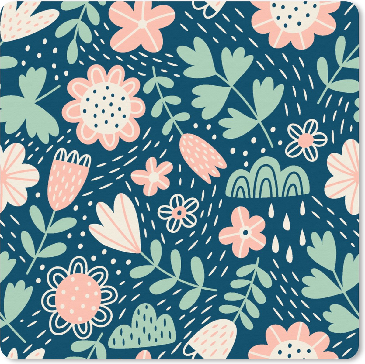 Muismat XXL 40x40 cm - Bureau onderlegger - Bureau mat Bloemen - Patroon - Planten - Bureaumat - Gaming mousepad xl - Bureaulegger groot - Computer deskmat