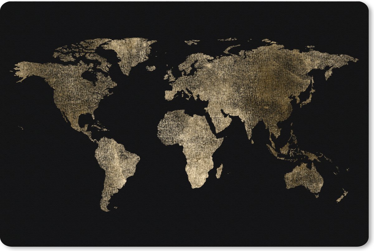 Muismat XXL 90x60 cm - Bureau onderlegger - Bureau mat Wereldkaart - Goud - Zwart - Aarde - Luxe - Bureaumat - Gaming mousepad xl - Bureaulegger groot - Computer deskmat