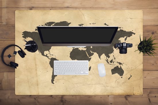 Tapis de souris XXL - Sous-main - Tapis de bureau - Wereldkaart - Sépia - Vintage - Marron - 120x80 cm - Tapis de souris XXL