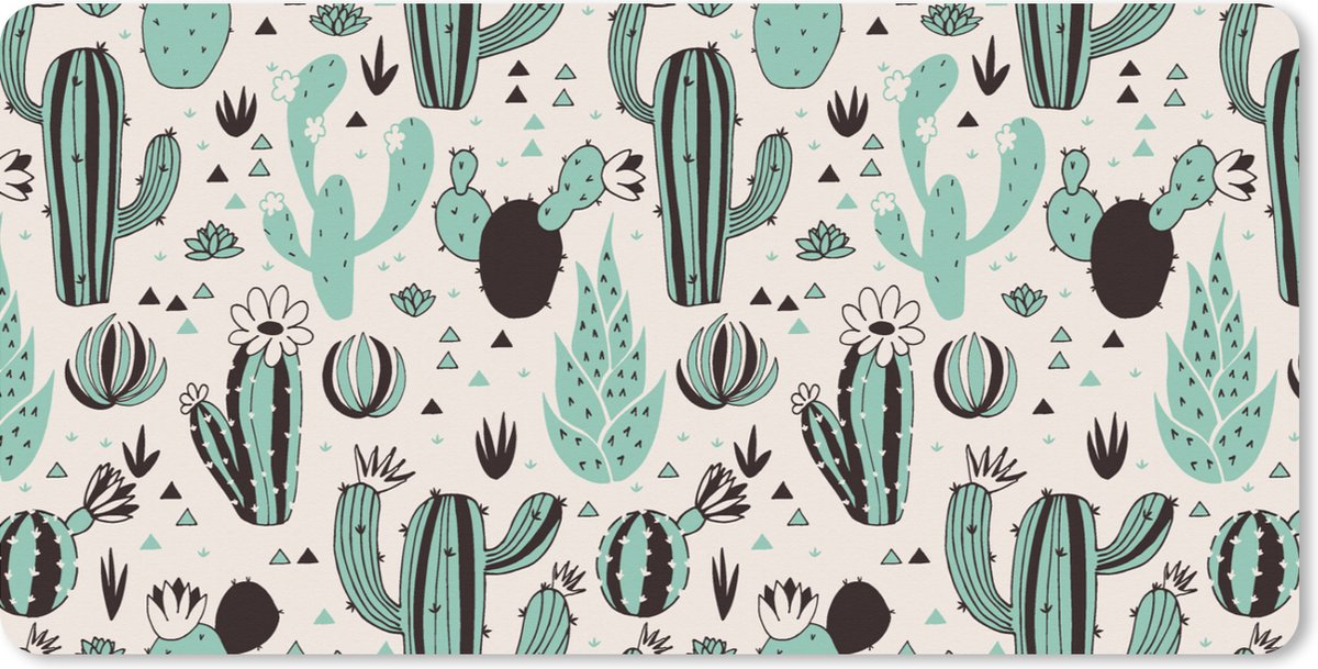 Muismat XXL 100x50 cm - Bureau onderlegger - Bureau mat Cactus - Patroon - Bloemen - Bureaumat - Gaming mousepad xl - Bureaulegger groot - Computer deskmat