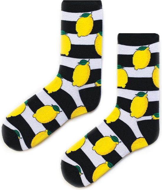 Sockston Socks - Lemon Socks - Black White Horizontal - Grappige Sokken - Vrolijke Sokken
