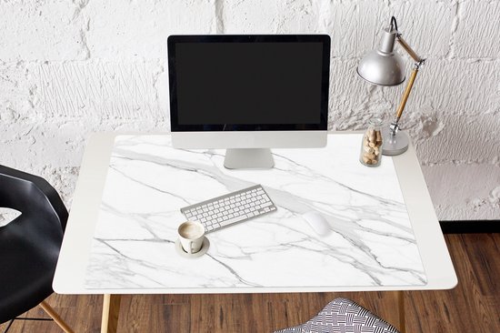 Tapis de souris XXL - Sous-main - Tapis de bureau - Marbre - Wit - Ligne - Motifs - Luxe - Aspect marbre - 120x80 cm - Tapis de souris XXL