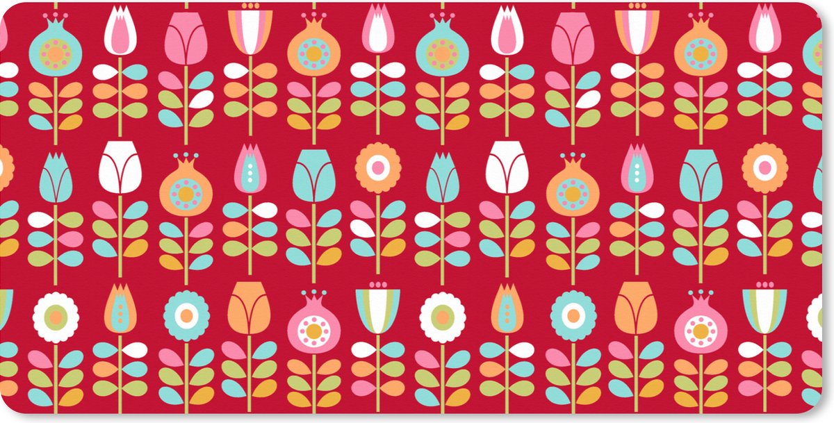 Muismat XXL 100x50 cm - Bureau onderlegger - Bureau mat Patronen - Bloemen - Retro - Rood - Bureaumat - Gaming mousepad xl - Bureaulegger groot - Computer deskmat
