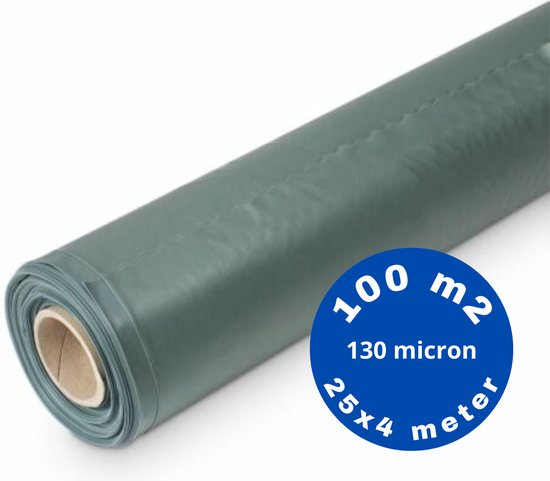 Afbeelding van PE Bouwfolie op Rol - 25 x 4 meter - 100 m2 - 130 micron dikte - grijs - hoge kwaliteit - sterke & scheur vaste folie