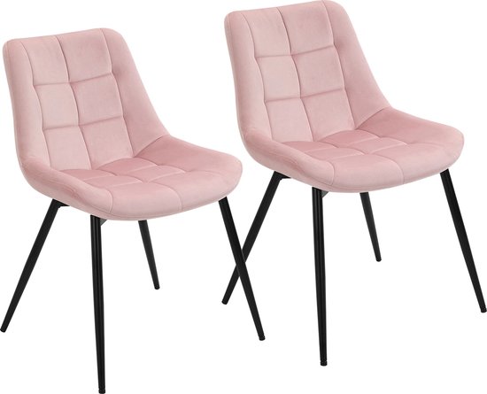 Polaza® Fluwelen Eetkamerstoelen - Set Met 2 Stoelen - Velvet Eetkamerstoel - Stoelen - Metalen Poten - Fluweel - 2 Stuks - Roze