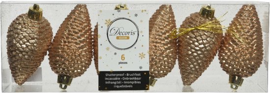 6x stuks kerstornamenten glitter dennenappels kerstballen toffee bruin 8 cm - Kerstversiering