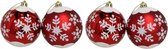 4x Boules de Noël décorées en plastique rouge diamètre 8 cm - Décoration de sapin de Noël