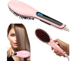 Elektrische haar borstel Roze keramische stijltang - stijlen - stijlborstel - haarborstel + LCDe