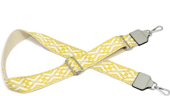 Gekleurd tashengsel met print - geel/wit - Brede tassenband retro patroon - 5 cm breed - verstelbare bagstrap
