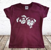 T-shirt Buldog aubergine -Fruit of the Loom-98/104-t-shirts meisjes