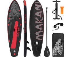 ECD Germany Makani opblaasbaar stand up paddle board SUP 320x80x15 cm zwart/rood PVC-materiaal draagvermogen tot 120 kg met pomp draagtas en accessoires geschikt voor SUP- en surfplankmodellen ideaal voor wateractiviteiten en recreatief gebruik