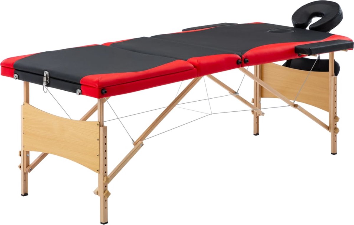 Goedkoopste vidaXL - Massagetafel - inklapbaar - 3 - zones - hout - zwart - en - rood