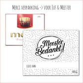 Kaartkadootje Merci -> Juf & Meester - No:02 (Merci Chocolade - Meester Bedankt-Dots-Zwart/wit) - LeuksteKaartjes.nl by xMar
