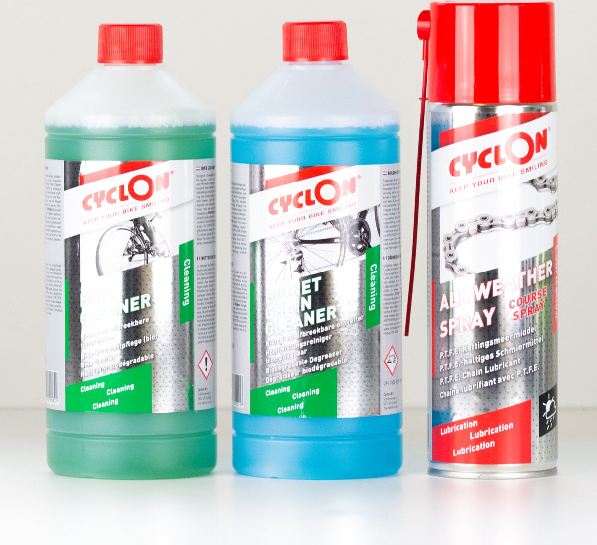 Cyclon "Voordeelpakket" Bike Cleaner 1L + Bionet Chain Cleaner 1L + Course Spray 500ml