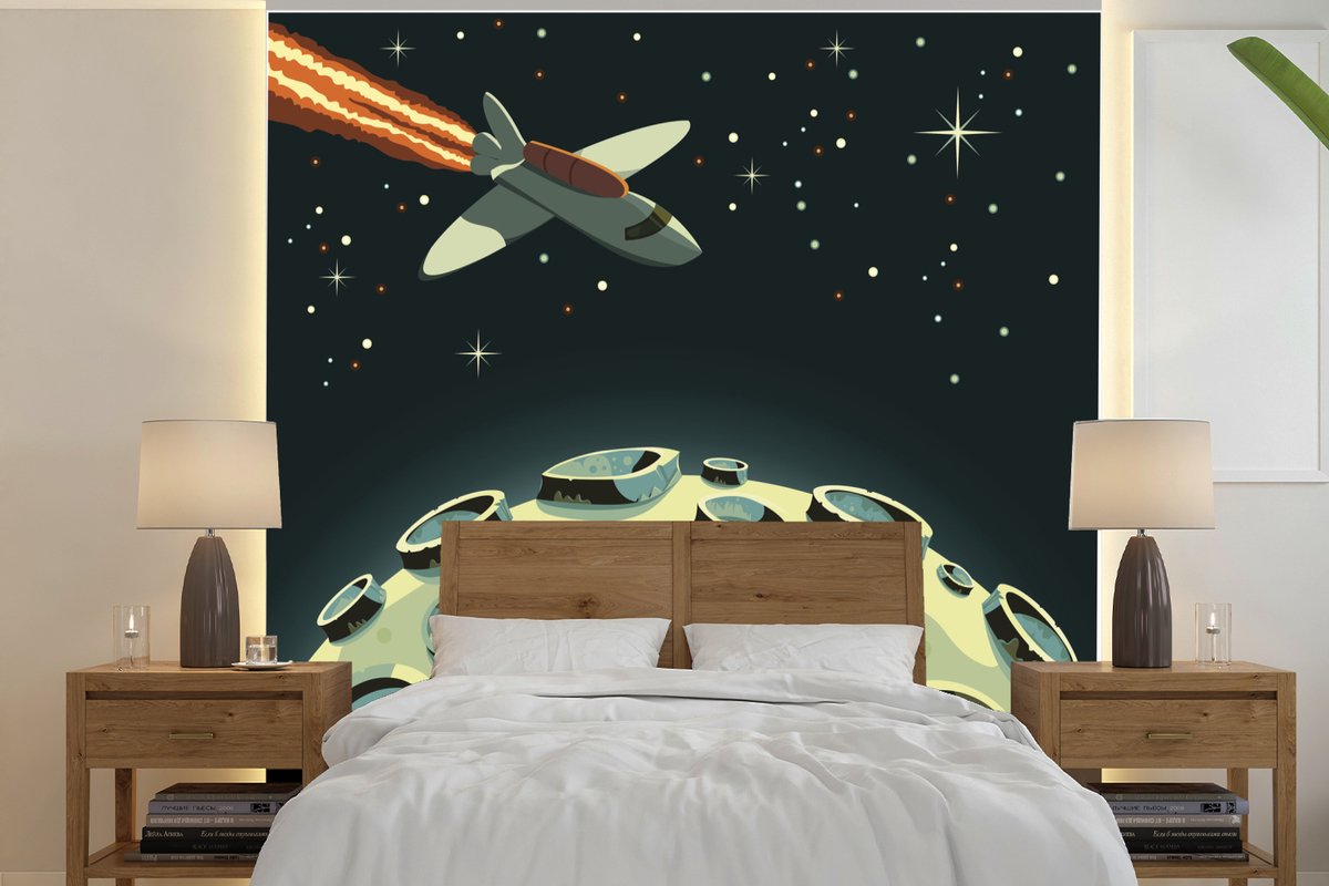 Behang - Fotobehang Een Science-Fiction illustratie van een ruimtevaart - Breedte 240 cm x hoogte 240 cm