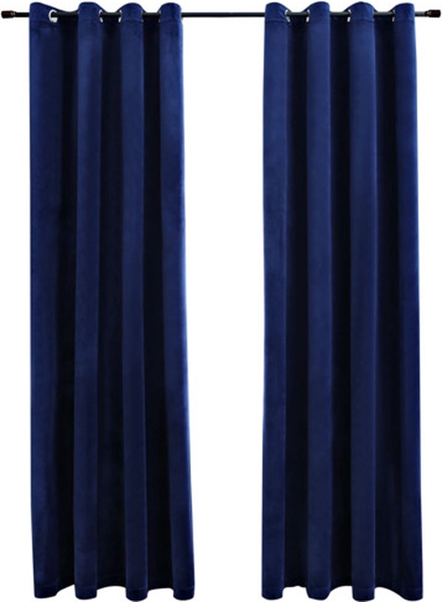 vidaXL - Gordijn - verduisterend - met - ringen - 2 - st - 140x245 - cm - fluweel - blauw