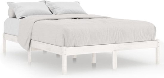 vidaXL - Bedframe - massief - hout - wit - 135x190 - cm