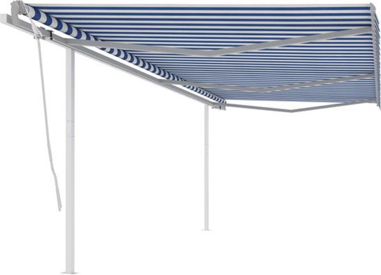 Toile De Rechange Pour Store 5x3,5 M - Tissu Polyester Bleu Et Blanc - Protection UV Et Imperméable