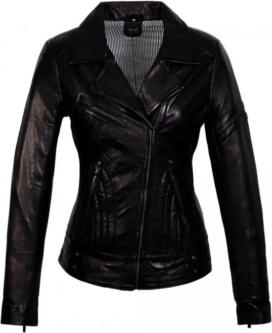 Biker leren lams jas zwart rano - 38