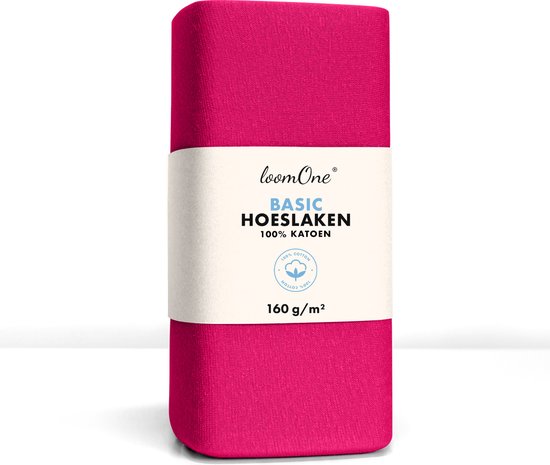 Loom One Hoeslaken – 100% Jersey Katoen – 100x220 cm – tot 35cm matrasdikte– 160 g/m² – Felroze