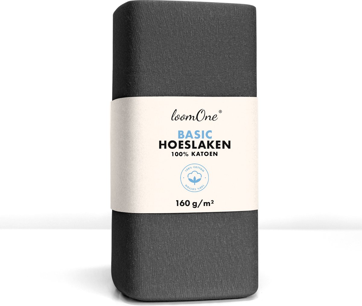 Loom One Hoeslaken – 100% Jersey Katoen – 100x220 cm – tot 35cm matrasdikte– 160 g/m² – Antraciet
