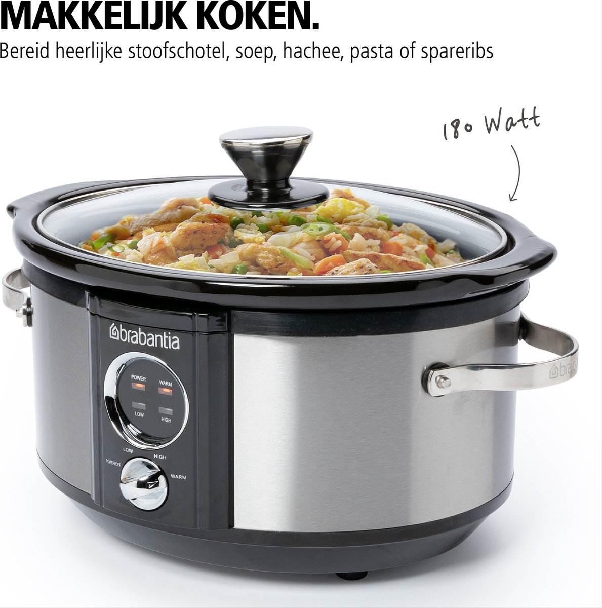 Brabantia BBEK1081 Slowcooker - 3.5 Liter - 180 Watt - Warmhoudfunctie - Keramische binnenpan – foto 7