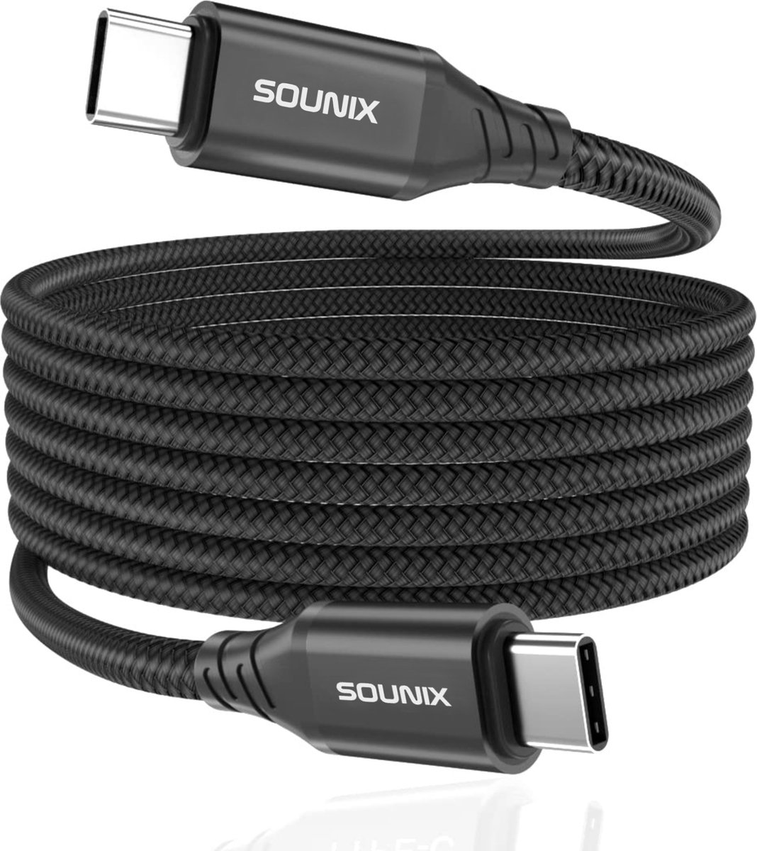 Sounix USB C kabel met E-marker - 5A100W - 2 Meter - Snellader - USB 3.2 - Oplaadkabel - 20Gbps - Gevlochten Nylon