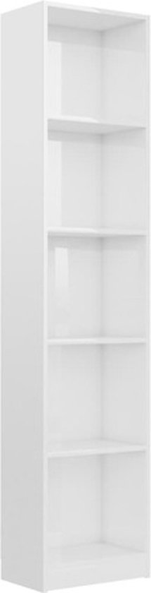 vidaXL - Boekenkast - 5 - schappen - 40x24x175 - cm - bewerkt - hout - hoogglans - wit
