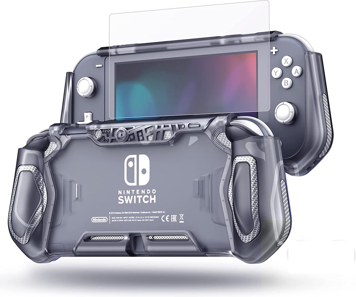 Cablebee Protector beschermhoes inclusief 9H screen protector geschikt voor Nintendo Switch Lite - Transparant Grijs