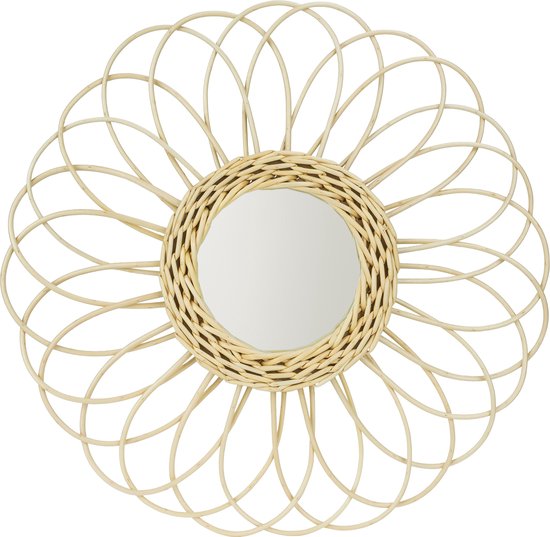SWTHONY Specchio da parete rotondo da 38 cm, stile bohémien, decorativo, in ratt
