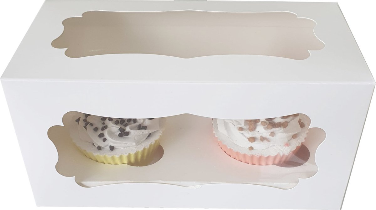 Witte doos voor 2 cupcakes met sierlijk venster (25 stuks)