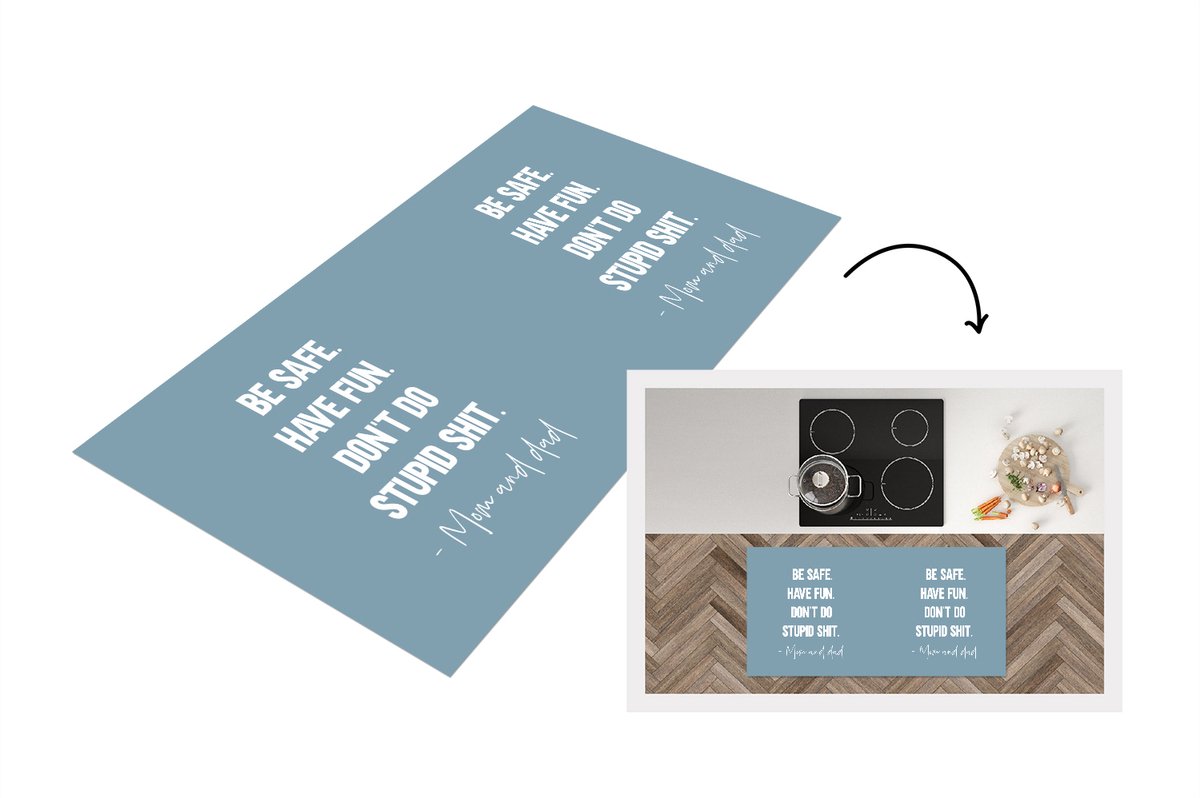 KitchenYeah Keukenloper - Loper keuken - Kinderen - Quotes - Mama - Be safe have fun. Don't do stupid shit - Mom and dad - 120x60 cm - Keukenloper vinyl Multicolor