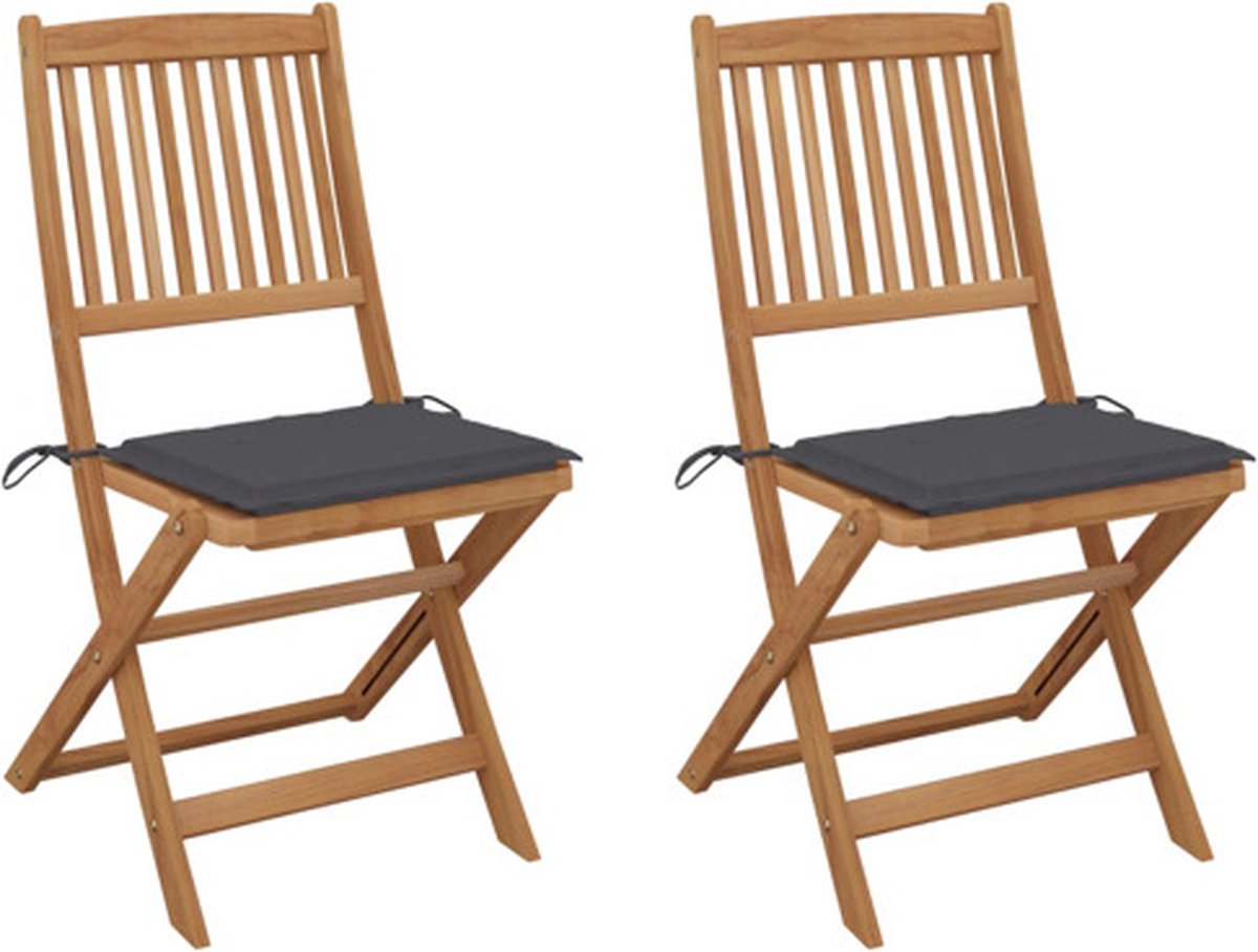 vidaXL - Tuinstoelen - 2 - st - inklapbaar - met - kussens - massief - acaciahout