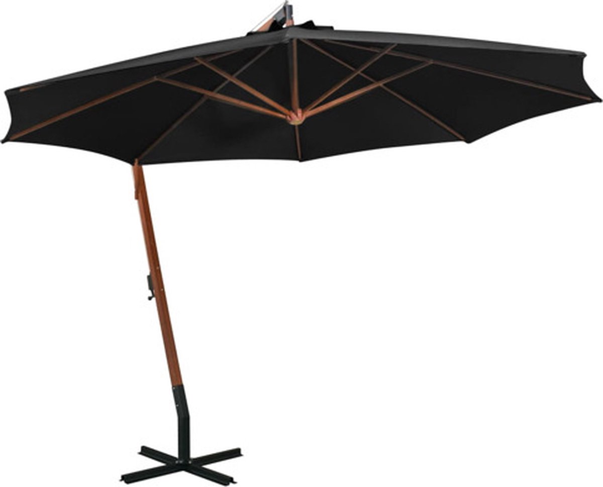 vidaXL 313772 Hanging Parasol with Pole Black 3.5x2.9 m Solid Fir Wood