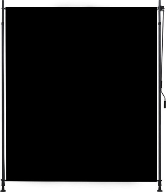 Store enrouleur noir rectangulaire sur un cadre en acier.