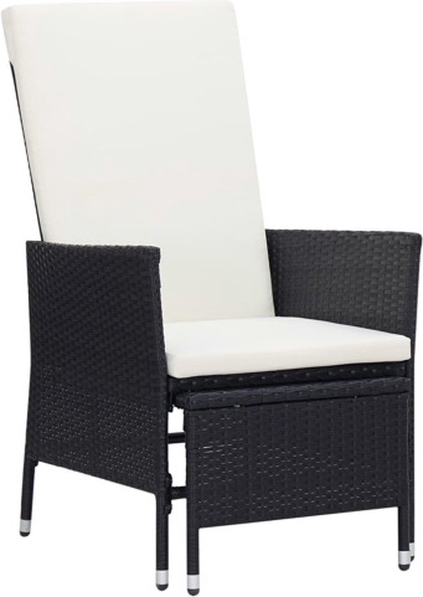 vidaXL - Tuinstoel - verstelbaar - met - kussens - poly - rattan - zwart