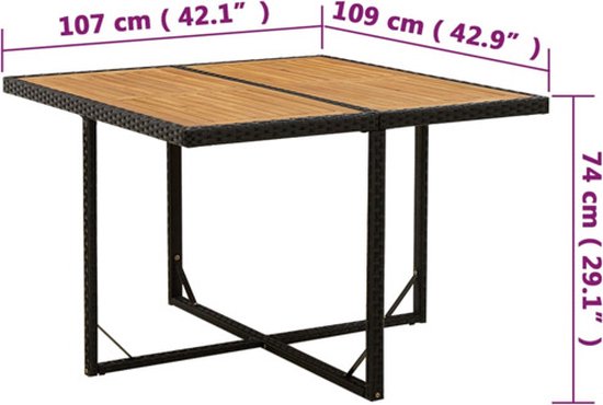 vidaXL - Tuintafel - 109x107x74 - cm - poly - rattan - en - massief - acaciahout - zwart
