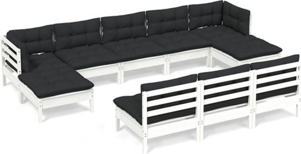 Bol.com vidaXL - 10-delige - Loungeset - met - kussens - grenenhout - wit aanbieding