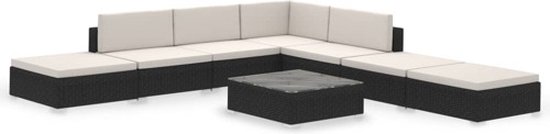 vidaXL - 8-delige - Loungeset - met - kussens - poly - rattan - zwart