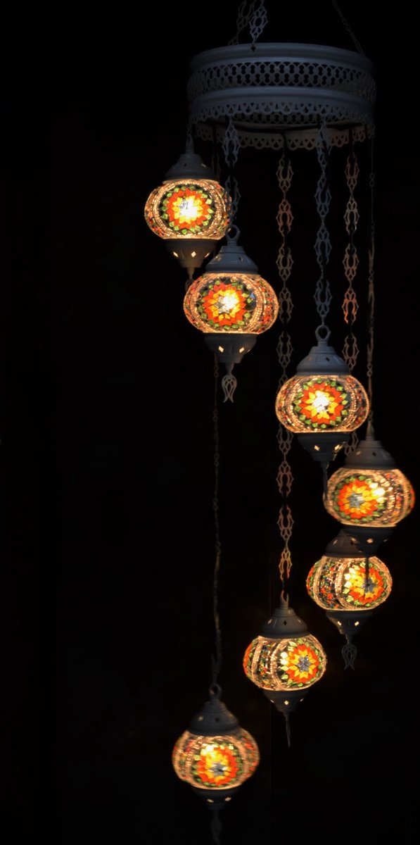 Hanglamp multicolour wit glas mozaïek Oosterse lamp kroonluchter Crèmewit 7 bollen