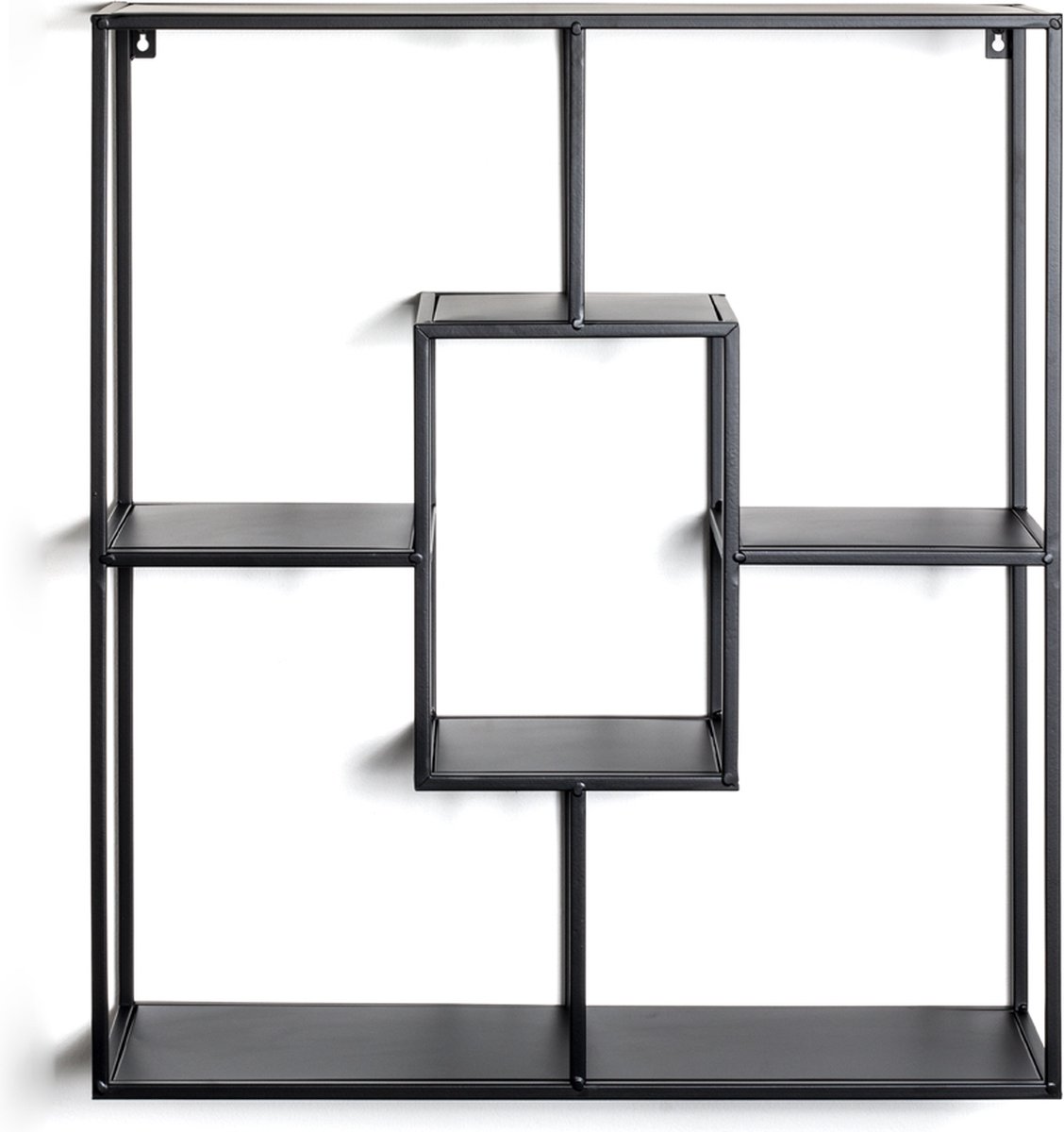 Wandrek – Zwart metaal – Vierkant vintage design met 6 planken – Industrieel wandrek