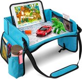 Auto en Vliegtuig Reistafel voor Kinderen - Autotafel - Eettafel - Speeltafel met Tekentafel & iPad Tablethouder voor Lange en Verre reizen - Opvouwbaar - Schoolvakanties - Blauw