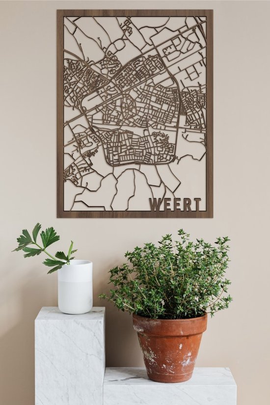 Houten Stadskaart Weert Notenhout 50x70cm Wanddecoratie Voor Aan De Muur City Shapes