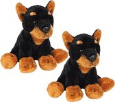 2x stuks pluche bruin met zwarte doberman knuffel 13 cm - Dobermannen honden knuffels - Speelgoed voor kinderen