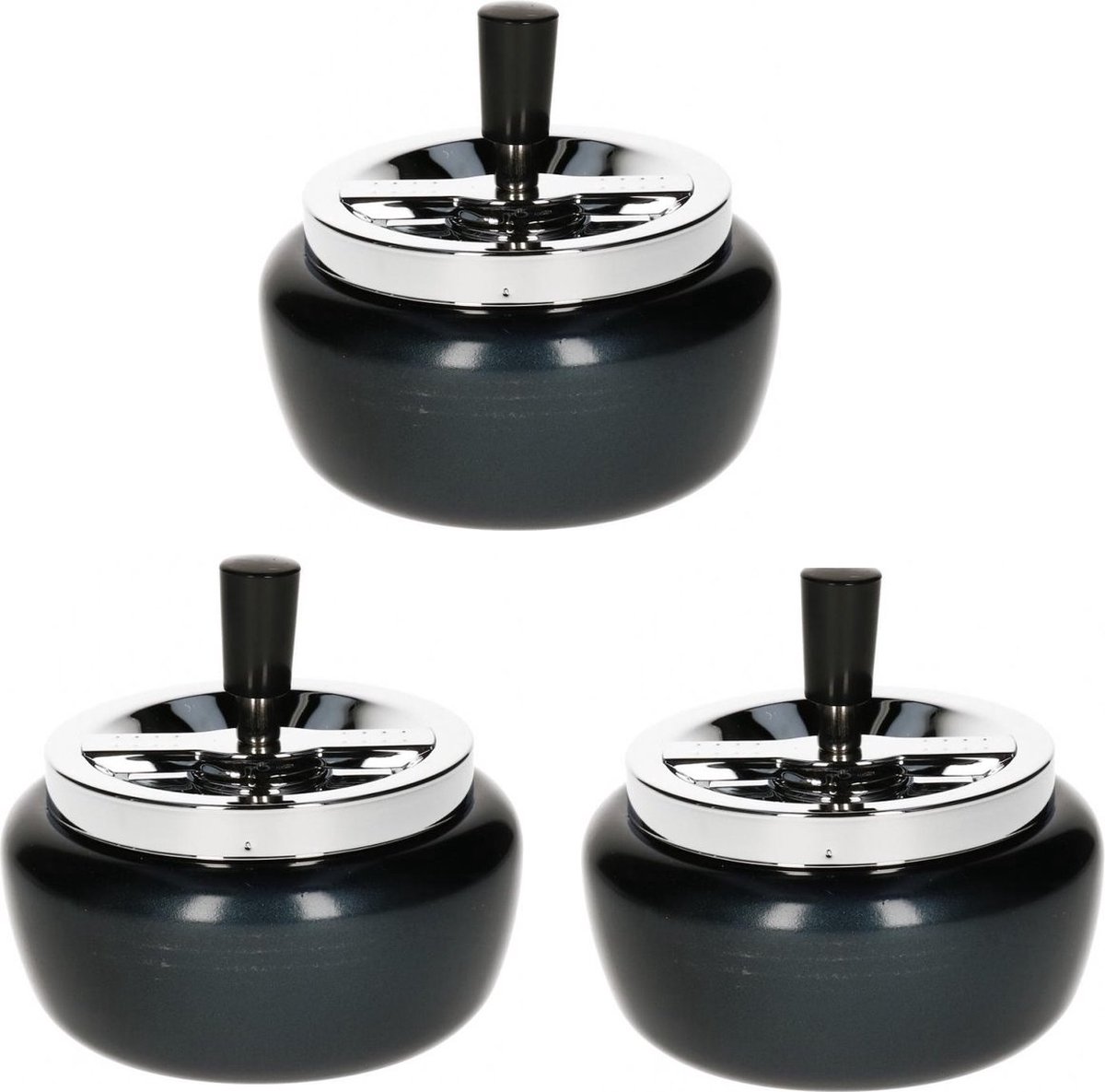 Goedkoopste AO®️ 3x Zwarte draaiasbak/terrasasbak 13 cm - Buiten asbakken - Tafelaccessoires - Tuin artikelen